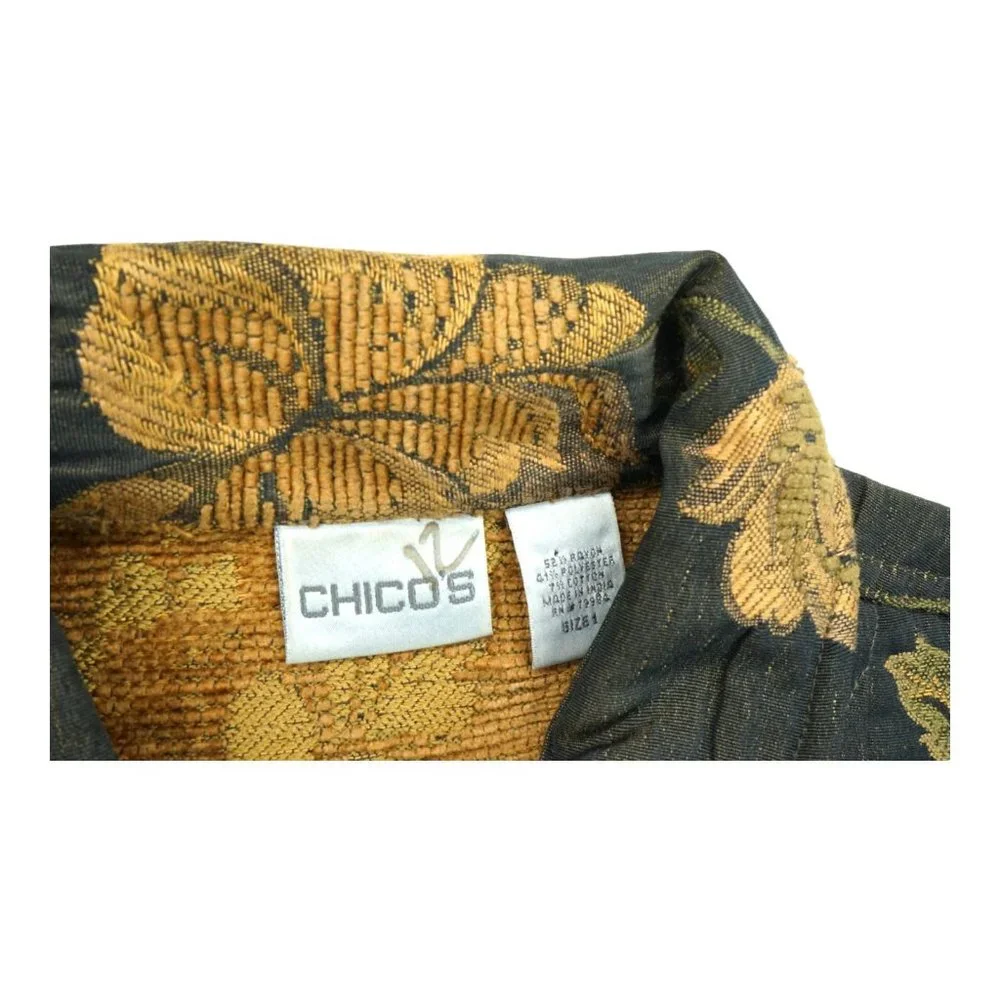 Vintage Chicos 1‎ Women's Jacket Button Floral Green Long Sleeve Embroidered